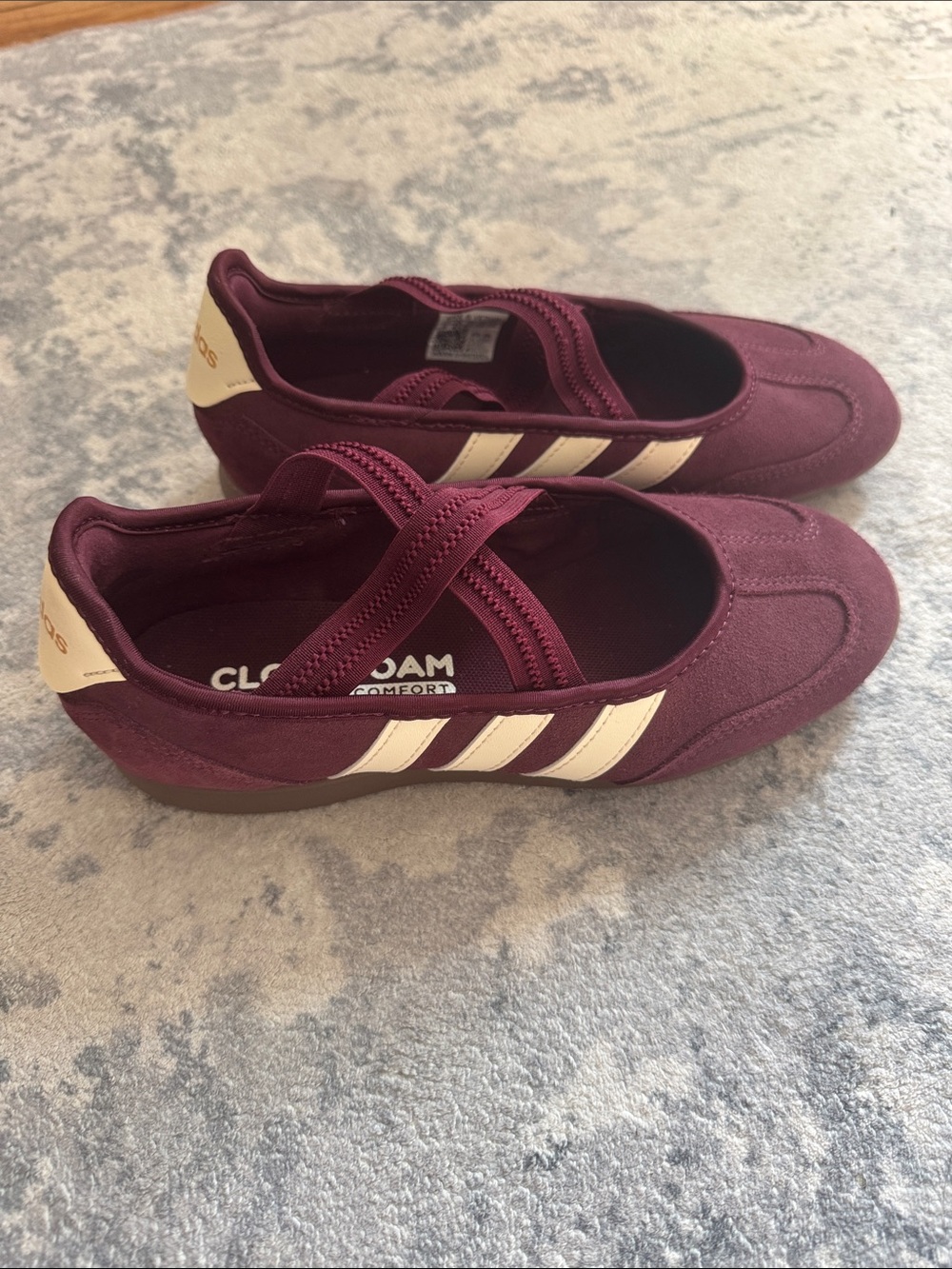 adidas Women's Maroon Mary Jane Flats with Cream Stripes